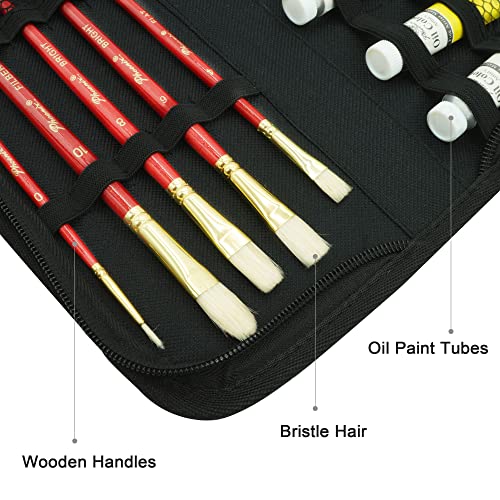 PHOENIX Oil Painting Kit - 5 Primary Color Tubes of Oil Paints (12ml/0.4 Fl Oz) & 5 Oil Paint Brushes - Oil Color Painting Supplies for Kids, Students & Beginners