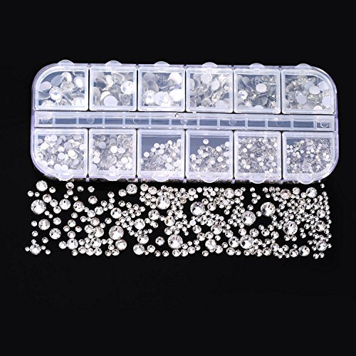 2000 Pieces Flat Back Gems Rhinestones 6 Sizes (1.5-6 Mm) Round Crystal Rhinestones with Pick up Tweezer and Rhinestones Picking Pen for Crafts Nail Clothes Shoes Bags DIY Art (Clear)