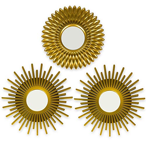 BONNYCO Gold Decorative Wall Mirrors Pack of 3 Decorative Mirrors Ideal for Home, Bedroom and Living Room Decoration | Round Wall Mirrors Original Gifts for Women | Wall Decoration