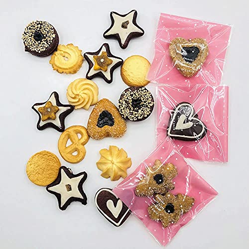 Artboil 100pcs Lovely Small Self Adhesive Treat Bag Cellophane Bag Cookie Bag, Homemade, Party, Wedding Favor Bag, for Bakery, Biscuit, Candy - Pink (3.94" x 3.94")