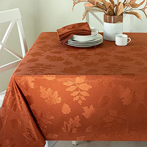 Benson Mills Harvest Legacy Damask Fabric Table Cloth Fall, Harvest, and Thanksgiving Tablecloth (Rust/Burnt Orange, 52" x 52" Square)