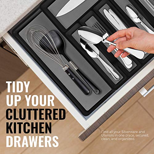 ELTOW Expandable Silverware Drawer Organizer, 8 Compartment Non-Slip & Adjustable Silverware Trays For Kitchen Drawers, Kitchen Organization for Utensils, Cutlery, Flatware Storage - Black