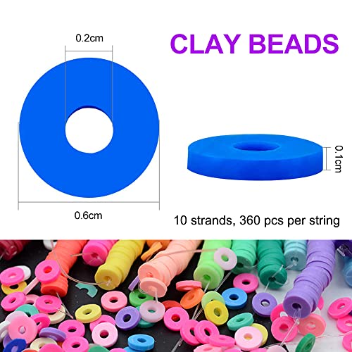 MIIIM 3600 PCS 10 Strands Clay Beads Polymer Clay Beads for Jewelry Making, Vinyl Heishi Beads 6mm for Surfer Bracelets Necklace Making (Blue)
