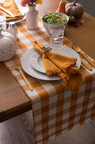 DII Heavyweight Fringed Check Tabletop Collection, Table Runner, 14x72, Pumpkin Spice