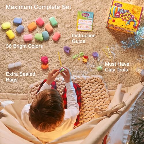 Air Dry Clay 36 Colors, Soft & Ultra Light, Modeling Clay for Kids with Accessories, Tools and Tutorials