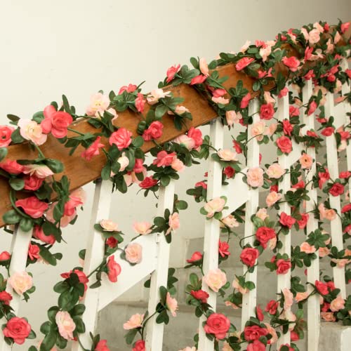 MARTINE MALL Flower Garland Rose Vines, 5 Strands 41Ft Flowers Vines for Bedroom, Rose Flower Garland Decoration, Pink Rose Floral Garland for Room Table Birthday Wedding Party Garden Wall Decor