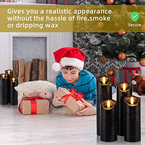 Pandaing Set of 9 Black Regular Textured Flameless Candles Battery Operated LED Real Wax Flickering Electric Candles with Remote Control Timer for Wedding Birthday Halloween Christmas Decorations