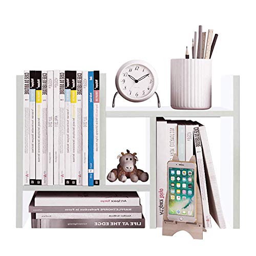 Jerry & Maggie Desktop Organizer Office Storage Rack Adjustable Wood Display Shelf - Free Style Double H Display - True Natural Stand Shelf (White)