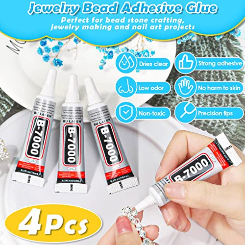 shynek B7000 Jewelry Glue with Rhinestones for Crafts, 4500Pcs Rhinestones with Gems Adhesive for Shoes Cloth Fabric with Picker Pencil for Crafting Diamond Painting Graduation Cap Decorations