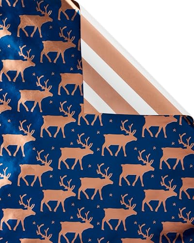 American Greetings 80 sq. ft. Reversible Blue Wrapping Paper Bundle for Christmas, Snowflake, Reindeer, Holiday Test (4 Rolls 30 in. x 8 ft.)