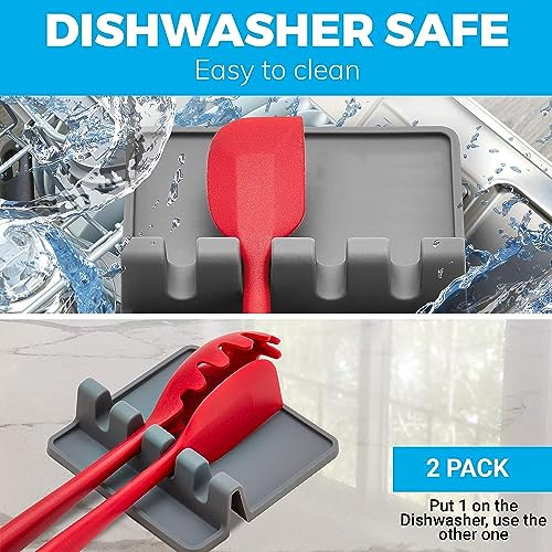 Grey Silicone Spoon Rest for Stove Top with Drip Pad (1 Pack) - Heat-Resistant, BPA-Free Utensil Rest & Spoon Holder for Kitchen Counter - Grill Utensil Holder for Spatulas, Tongs, and kitchenware