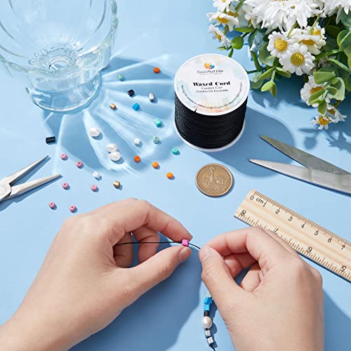 PH PandaHall 0.5mm Black Waxed Polyester Cord, 116 Yards Waxed String Wax Cord Round Beading String Roll Craft Cord for Waist Beads Bracelet Necklace Jewelry Making Macrame Supplies