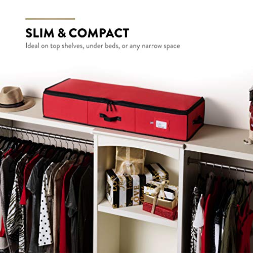 ZOBER Premium Wrap Organizer, Interior Pockets, fits 18-24 Standers Rolls, Underbed Storage, Wrapping Paper Storage Box and Holiday Accessories, 40” Long - Tear-Proof Fabric