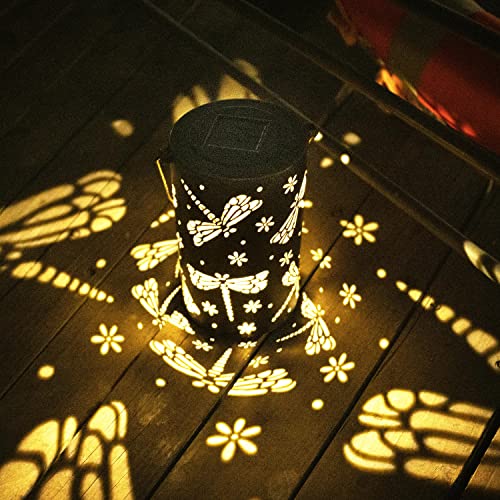 BVGY Solar Lantern Outdoor Garden Decor Hanging Solar Lantern Lights,Metal Dragonfly Decor Outdoor Lantern,Waterproof Led Garden Lantern for Patio, Yard, Table, Pathway(Dragonfly)