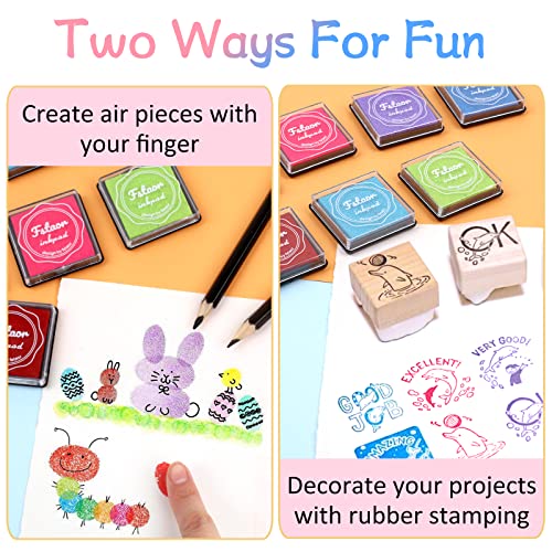 Fstaor 20 Colors Washable Ink Pads for Kids Rubber Stamps, Finger Print Crafts Stamp Pad for Kids, Paper, Scrapbooking, Fabric,Wood (Pack of 20)