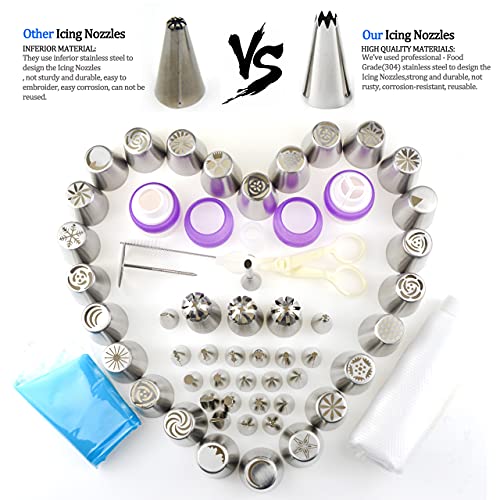 GEMLON Russian Piping Tips Cake Decorating Supplies 88 Baking Supplies Set 49 Icing Piping Tips 3 Russian Ball Piping Tip, Flower Frosting Tips, Bakes Flower Nozzles Large Cupcake Decorating Kit