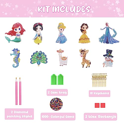 Princess Toys for Girls 4-6 - Diamond Painting Kits for Kids - 10Pcs Make Your Own GEM Keychains Paint by Numbers Kit - Best Tween Girls Gifts Ideas - Art Supplies for Girls Toys Ages 5 6 7 8 9 10 12