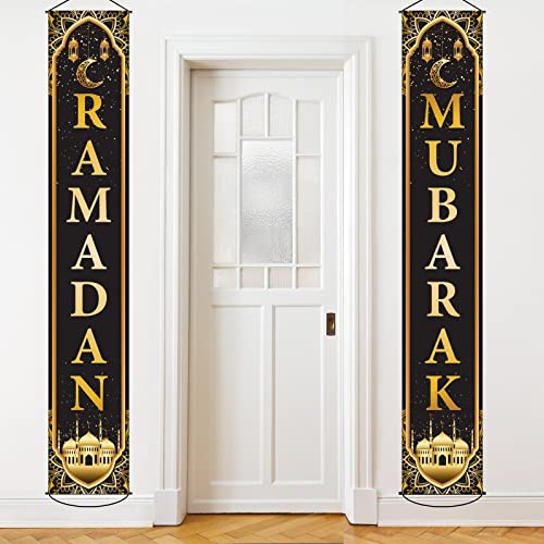 Eid Al-Adha Mubarak Banner Ramadan Mubarak Door Sign Hanging Banners Decoration Set for Ramadan Themed Party Indoor and Outdoor Party Supplies Decorations