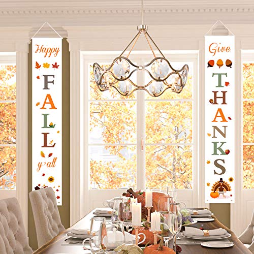 DAZONGE Fall Decorations for Home | Thanksgiving Decorations | Happy Fall Y'all & Give Thanks Porch Banners for Thanksgiving, Fall Autumn Decor