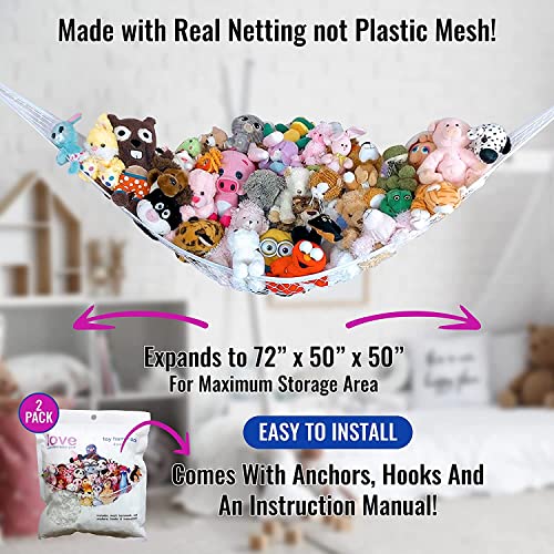 Lilly's Love Large Stuffed Animal Net Hammock for Plushie Toys | Corner Hanging Organizer for your Teddy and Stuffy Collection | Easy to Hang w/Included Anchors & Hooks (White)