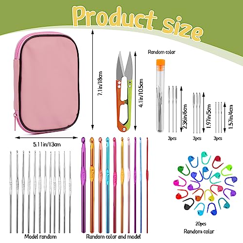 IMZAY 54 Pcs Crochet Needles Set, Crochet Hooks Kit with Storage Case, Ergonomic Knitting Needles Blunt Needles Stitch Marker DIY Hand Knitting Craft Art Tools for Beginners-Pink