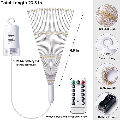 DenicMic Firework Lights 4 Pack Starburst Lights 120 LED 8 Mode Battery Operated Chandelier Star Lights with Remote, Hanging Christmas Decorations Indoor