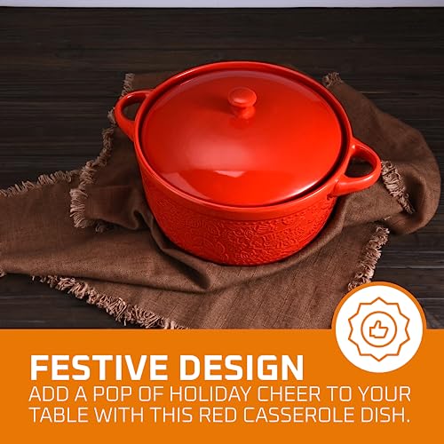 Ceramic Casserole Dish - Baking Dish Bowl Oven Safe With Lid & Handles - Covered Glass Cookware Essential For Kitchen - For Baking Dessert & Brownies, Soup - Round Bakeware for Serving Dishes