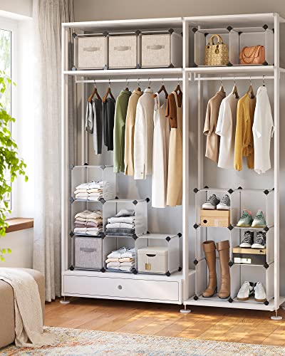 SONGMICS Cube Storage Organizer, Set of 16 Plastic Cubes, Book Shelf, Closet Organizers and Storage, Room Organization, Shelving for Bedroom Living Room, 12.2 x 48.4 x 48.4 Inches, White ULPC44L