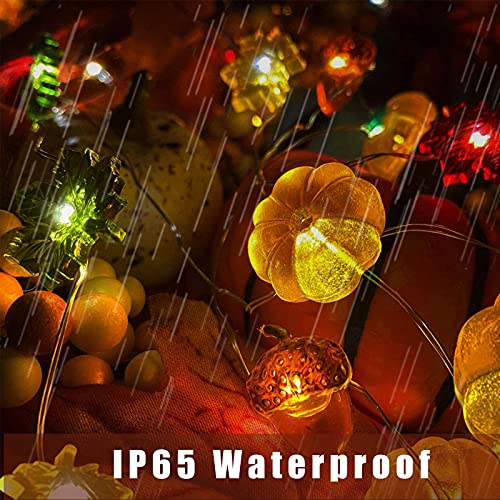 Fall Decor Fall Decorations lights for Home 30LED/10FT 3D Pumpkin Maple Leaf Acorn Battery Operated String Lights, 8 Mode Timer Remote Fall Lights Garland Indoor Outdoor Autumn Thanksgiving Halloween