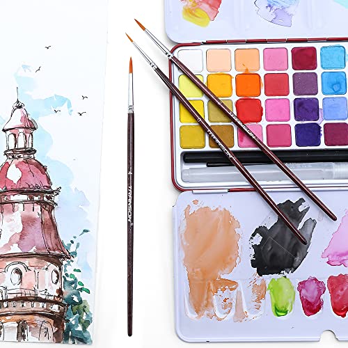 Transon Detail Model Paint Brushes 7pcs for Acrylic, Gouache, Oil, Tempera and Face Painting