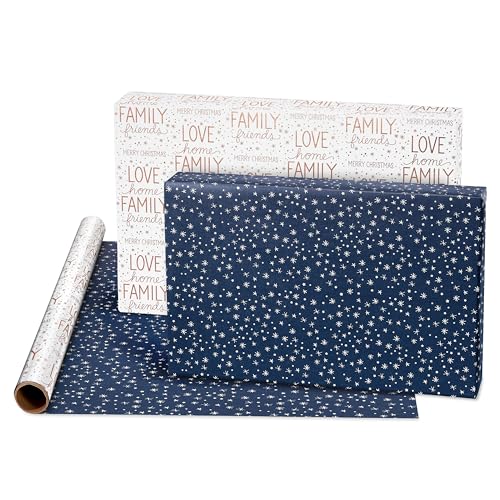 American Greetings 80 sq. ft. Reversible Blue Wrapping Paper Bundle for Christmas, Snowflake, Reindeer, Holiday Test (4 Rolls 30 in. x 8 ft.)