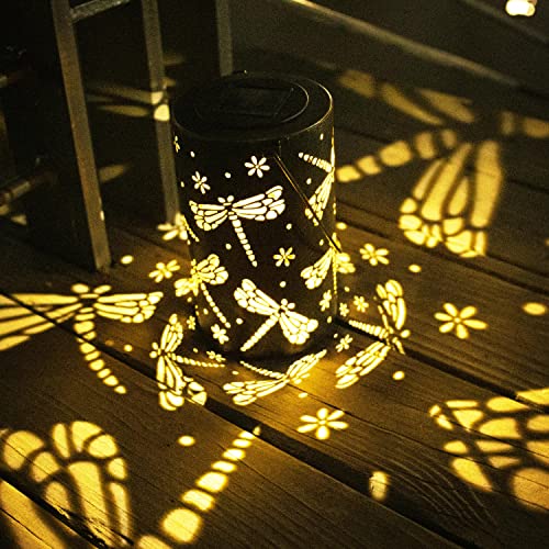 BVGY Solar Lantern Outdoor Garden Decor Hanging Solar Lantern Lights,Metal Dragonfly Decor Outdoor Lantern,Waterproof Led Garden Lantern for Patio, Yard, Table, Pathway(Dragonfly)