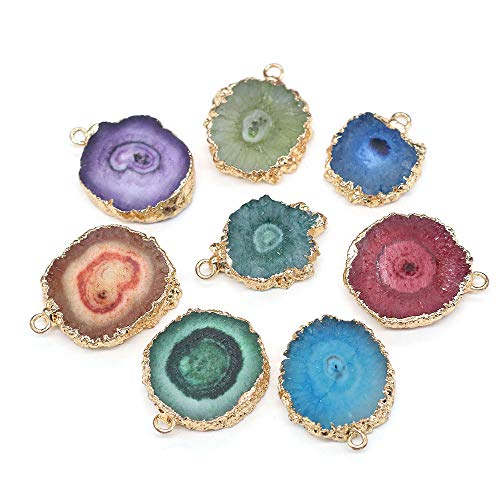 LHJ 5PCS Natural Agate Sheet Pendants Irregular Round Mixed Color Gemstone Stone Pendants Charms Pendants for Necklace Bracelet Jewelry Making