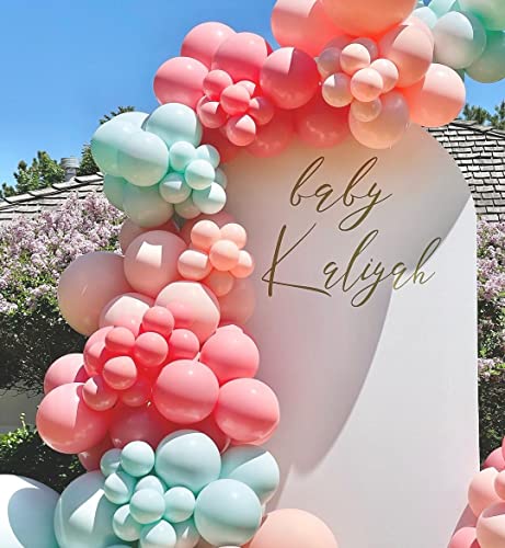 Pinbra Pastel Balloons Garland Kit Coral Balloons Teal Blue Balloons Champagne and Baby Pink Matte Balloons Gold Metallic Balloons for Baby Shower Rainbow Birthday Weeding Anniversary Decorations
