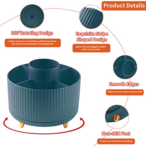 Desk Pencil Pen Holder, 5 Slots 360°Degree Rotating Pencil Pen Organizers for Desk, Desktop Storage Stationery Supplies Organizer, Cute Pencil Cup Pot for Office, School, Home, Art Supply, Dark Green