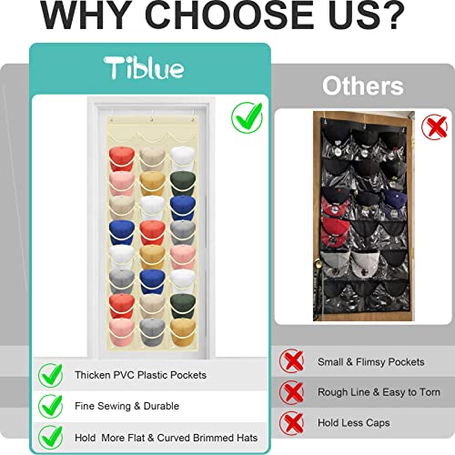 Hat Rack 27 Pockets - Hat Organizer For Baseball Cap - Hat Racks For Baseball Caps Hat Holder Hanging Over The Door Closet, Hat Storage With Large Clear Pockets & 3 Hooks For Baseball Cap& Cowboy Hat