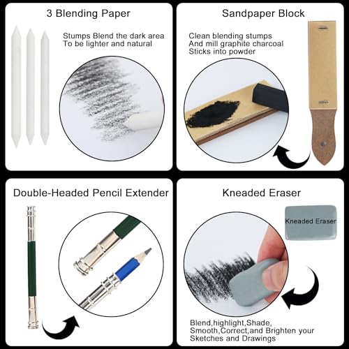 LUCYCAZ Drawing Sketch Set with Sketching, Graphite and Charcoal Pencils, Art Kit and Supplies for Kids, Teens and Adults