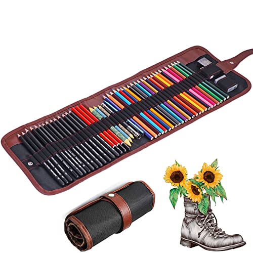 Heshengping Sketch & Drawing Art Pencil Kit-50 Piece Set, Include 24 Color Pencil(For Adult Kid Coloring Books) & Graphite Charcoal-Pencil Etc., Art Supply Ideal for Adult, Kid,Student, Beginner