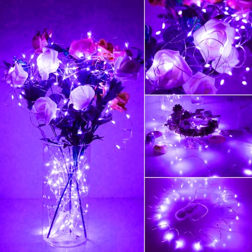 SunKite 16 Packs 20 LED Purple Fairy String Lights Battery Operated Waterproof 6.6 Feet Silver Copper Wire Firefly Starry Moon Lights for DIY Bottle Costume Wedding Party Bedroom Table Decor