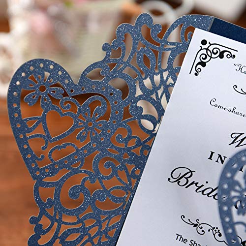 FOMTOR Laser Cut Wedding Invitations Kit 50 Packs Laser Cut Wedding Invitations with Blank Printable Paper and Envelopes for Wedding,Birthday Parties,Baby Shower (Navy Blue)
