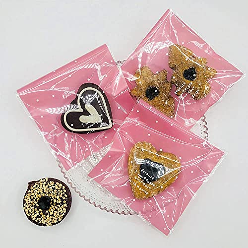 Artboil 100pcs Lovely Small Self Adhesive Treat Bag Cellophane Bag Cookie Bag, Homemade, Party, Wedding Favor Bag, for Bakery, Biscuit, Candy - Pink (3.94" x 3.94")