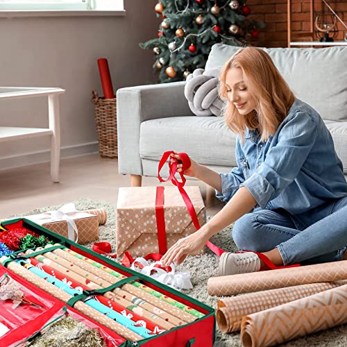 MaidMAX Christmas Wrapping Paper Storage Bag, 42 inch Gift Wrap Organizer Underbed Storage Box Container 600d Oxford Fabric Wrapping Paper Holder for Storing Rolls, Ribbons, Bows 42L x 14W x 5.5H