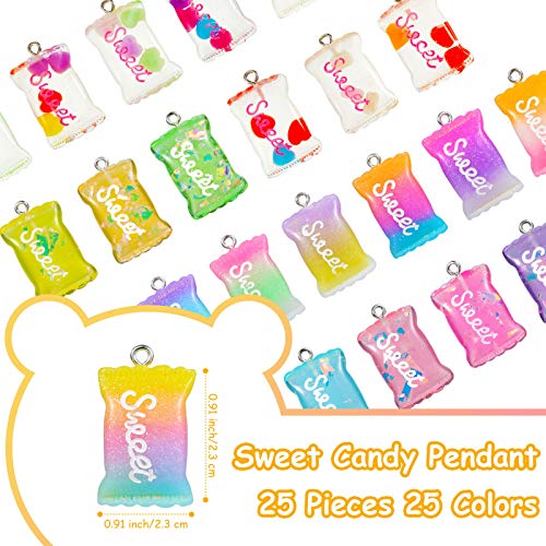 Hicarer Colorful Candy Pendant Charm for Jewelry Making Cute Gummy Bear Lollipops Polymer Clay Resin Charms for DIY Keychain Necklace Bracelet Earring Craft, 70 Pieces