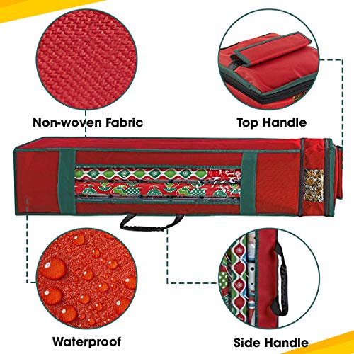 ProPik Wrapping Paper Storage Bag with Pocket and Handles Including Hanging Loop Heavy Duty Material with Clear Window 47 x 10 x 10 Inch Fits 40 Inch Long Rolls (Red, 1 Count)