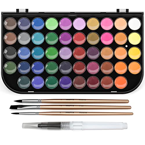 Nicpro Watercolor Paint Set, 48 Water Colors Kit with 3 Squirrel Brushes, Palette, Watercolor Pen, Non-toxic Painting Supplies for Kids, Adults, Students, Beginners and Artists