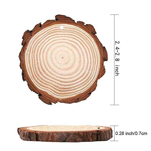chfine Natural Wood Slices for Crafts 42 Pcs 2.4-2.8 Inches Natural Wood Unfinished Rounds with Pre-drilled Hole and 33 Feet Twine String Christmas DIY Crafts Ornaments Party Wedding Decoration