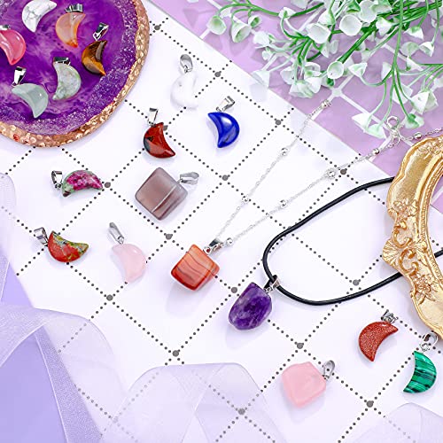 50 Pieces Stone Pendants Gemstone Charms Irregular Healing Stone Beads Moon Shape Stone Pendants Natural Gemstone Beads Quartz Charms for DIY Bracelets Necklaces Earrings Jewelry Making