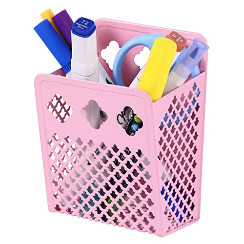 Sanpaint Magnetic Pencil Holder,Mesh Stainless Steel Pen Basket, Metal Writing Utensil Storage Organizer for Whiteboard,Blackboard,Kitchen, Locker, Home, or Office (Pink)