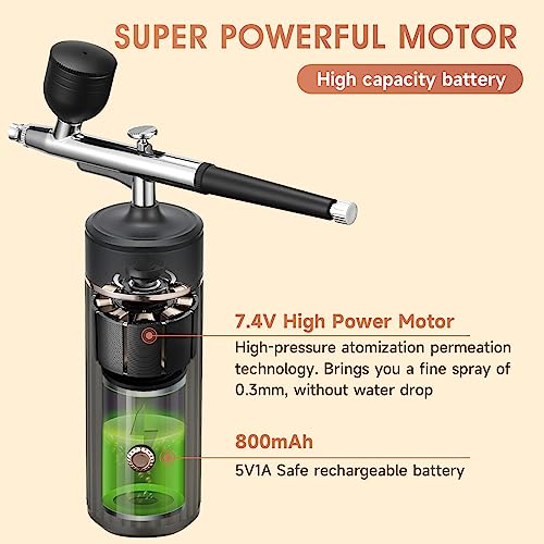 Cordless Airbrush Kit Rechargeable Airbrush Compressor 20-27PCI for Art Painting,Cake Airbrush Decorating, Crafts, Model Painting, Air Brush Painting, Nail Airbrush Machine
