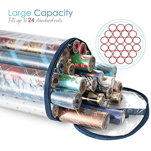 Hearth & Harbor Wrapping Paper Storage Container - Christmas Storage Bag with Interior Pockets - Gift Wrapping Organizer Storage Fits Up to 36 Rolls of 40" - Tear Proof Wrapping Paper Organizer